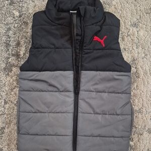 Puma Black and Gray Quilted Vest with Red Puma Logo